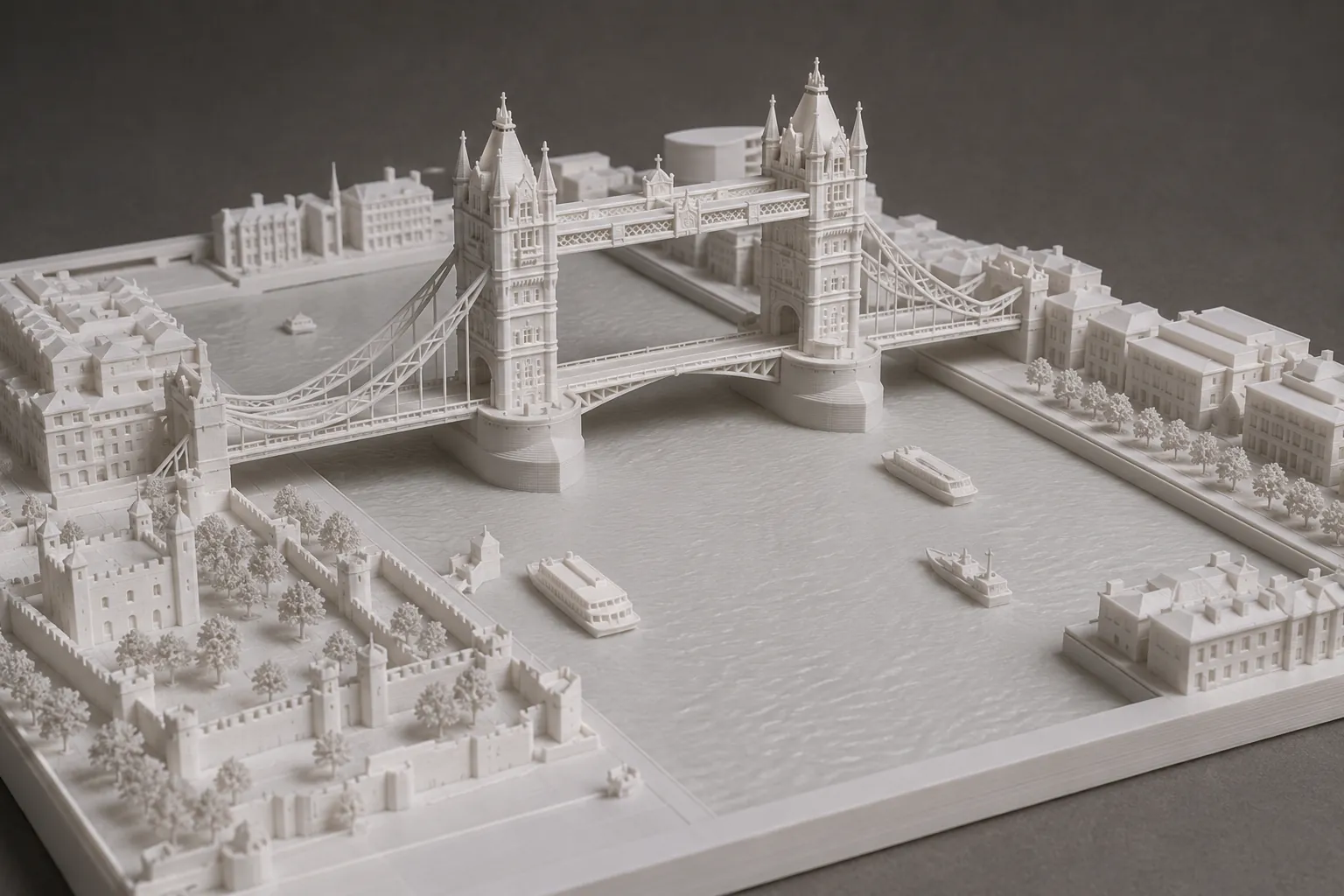 London Tower Bridge Model — urban models 3D printed in PLA Matte, White and Grey by NUQTAH3D, Riyadh
